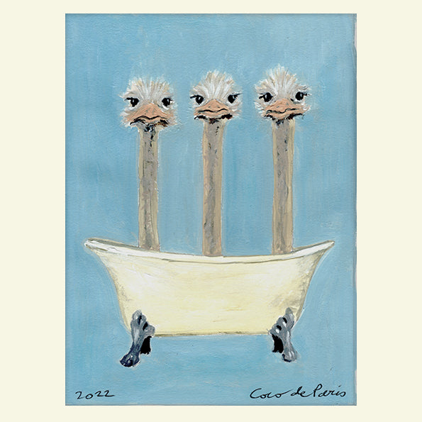 Ostriches in bathtub original painting by Coco de Paris