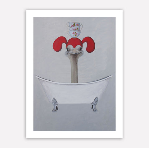 Ostrich in bathtub Art Print by Coco de Paris