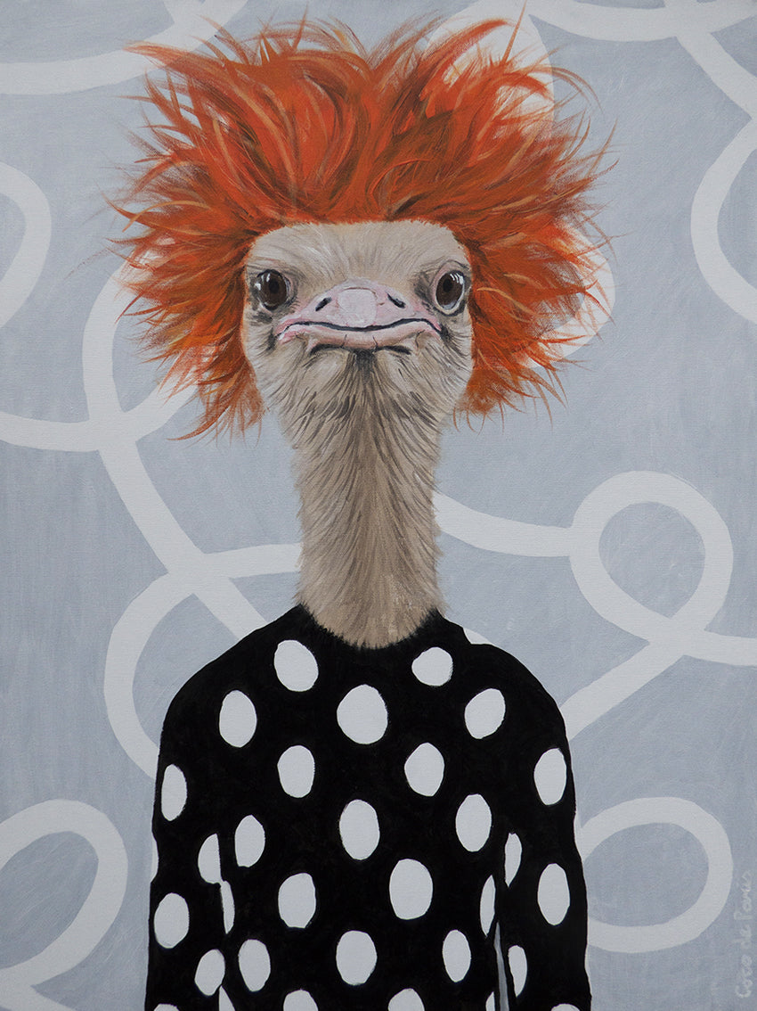Ostrich retro style original canvas painting by Coco de Paris