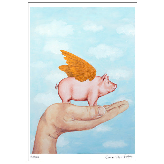 Pig with golden wings Art Print by Coco de Paris