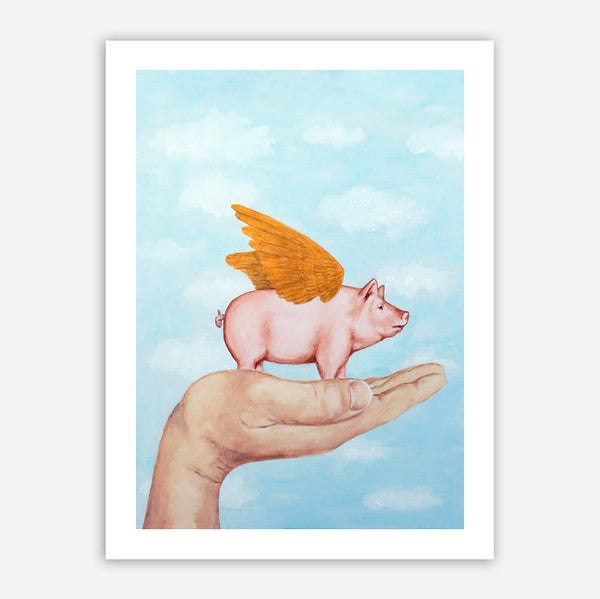 Pig with golden wings Art Print by Coco de Paris