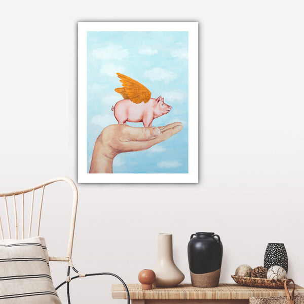 Pig with golden wings Art Print by Coco de Paris