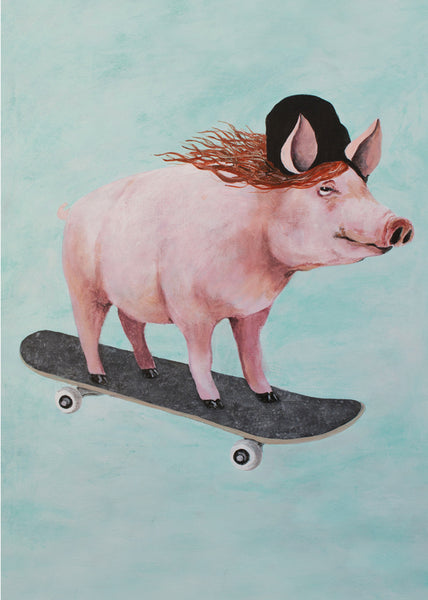 Pig skateboarding Art Print by Coco de Paris