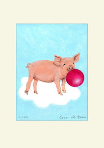 Pig with bubbegum original painting by Coco de Paris