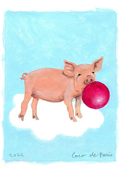 Pig with bubbegum original painting by Coco de Paris