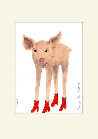 Pig with long legs original painting by Coco de Paris