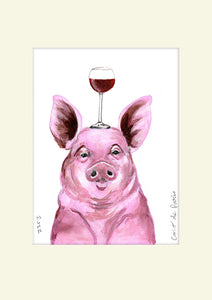 Pig with wineglass original painting by Coco de Paris