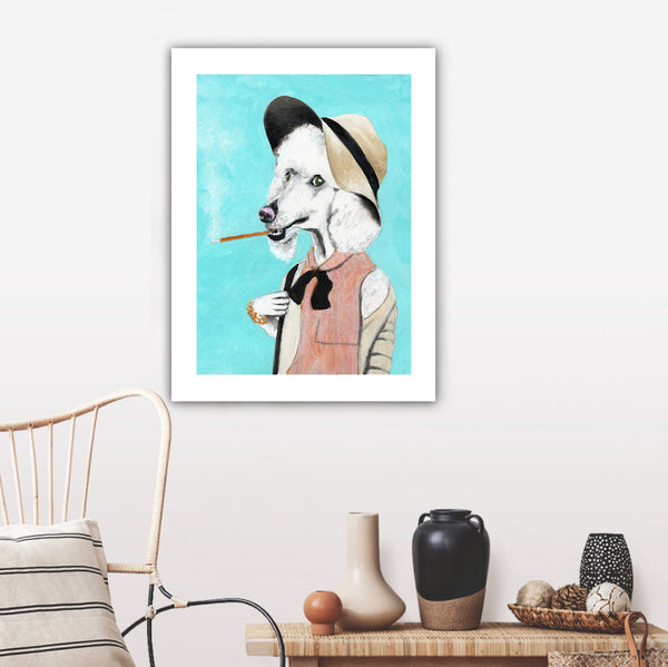 Preppy Poodle smoking Art Print by Coco de Paris