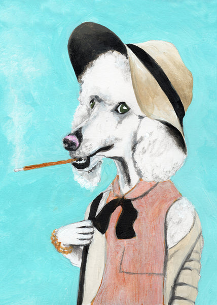 Preppy Poodle smoking Art Print by Coco de Paris