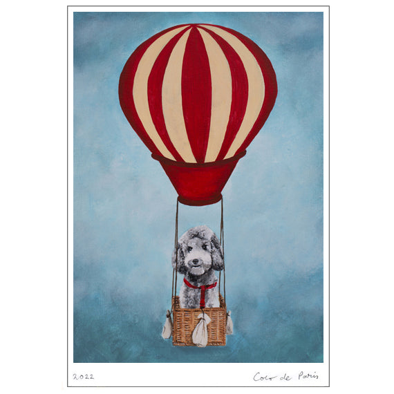 Poodle with hot airballoon Art Print by Coco de Paris