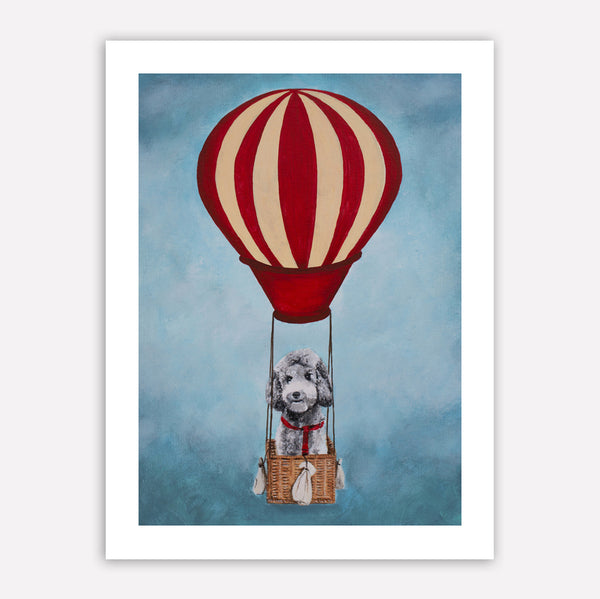 Poodle with hot airballoon Art Print by Coco de Paris