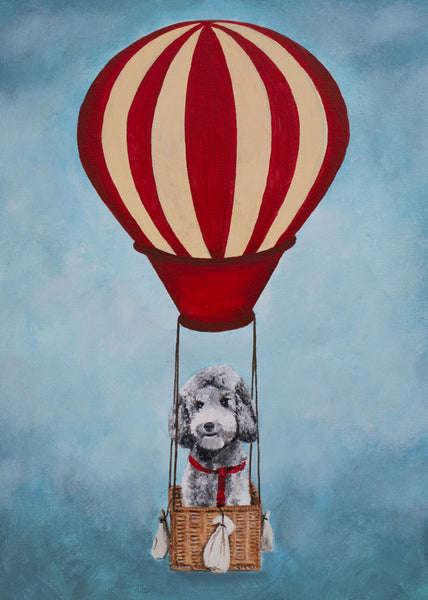 Poodle with hot airballoon Art Print by Coco de Paris