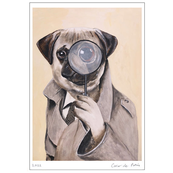 Sherlock Holmes Pug Art Print by Coco de Paris