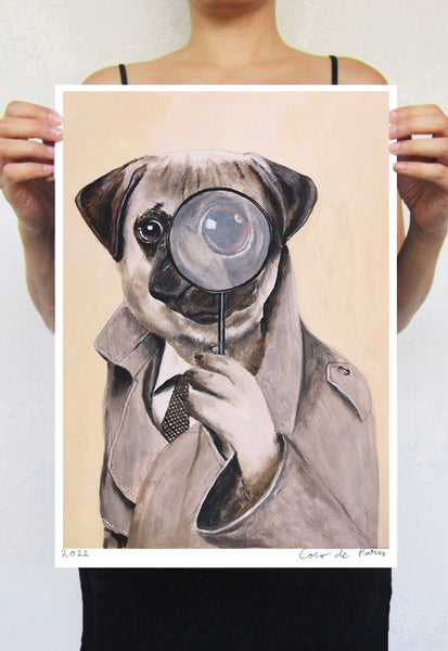 Sherlock Holmes Pug Art Print by Coco de Paris