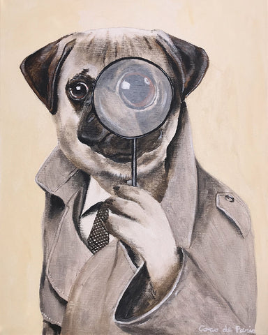 Sherlock Holmes Pug original canvas painting by Coco de Paris