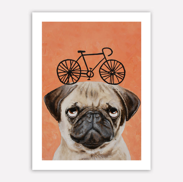 Pug with bicycle Art Print by Coco de Paris
