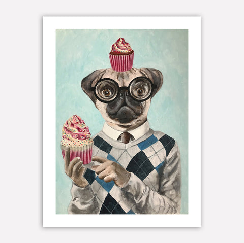 Pug with cupcake Art Print by Coco de Paris