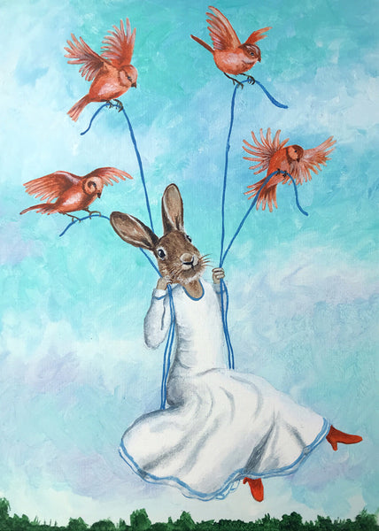 Rabbit on a swing Art Print by Coco de Paris