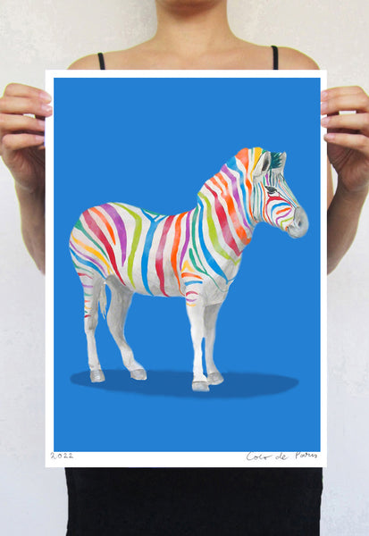 Rainbow zebra Art Print by Coco de Paris