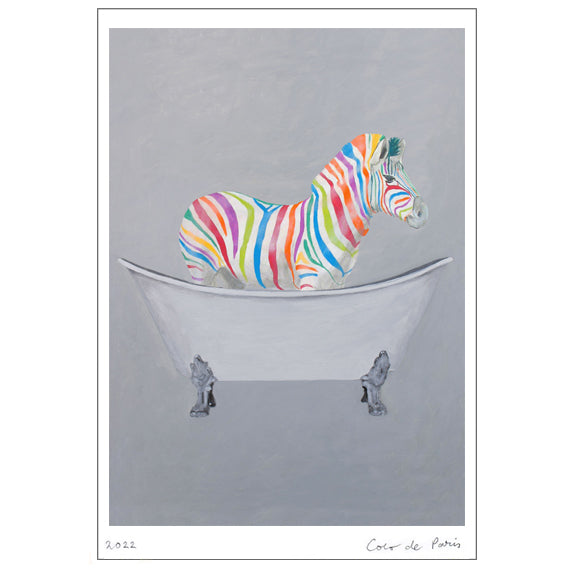 Rainbow zebra in bathtub Art Print by Coco de Paris