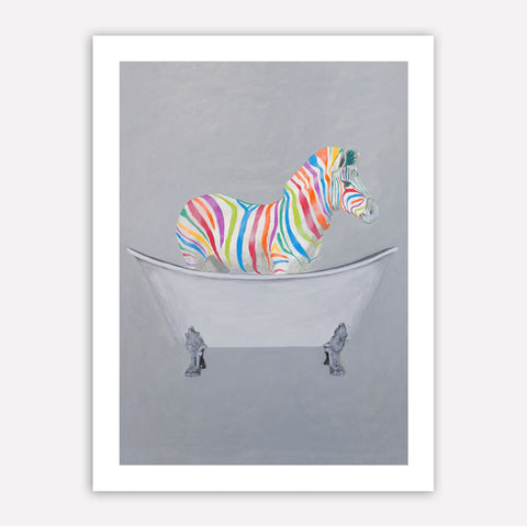 Rainbow zebra in bathtub Art Print by Coco de Paris