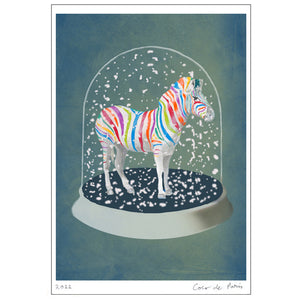 Rainbow zebra in snowball Art Print by Coco de Paris