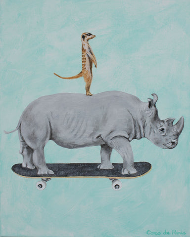 Rhinoceros and Meerkat original canvas painting by Coco de Paris