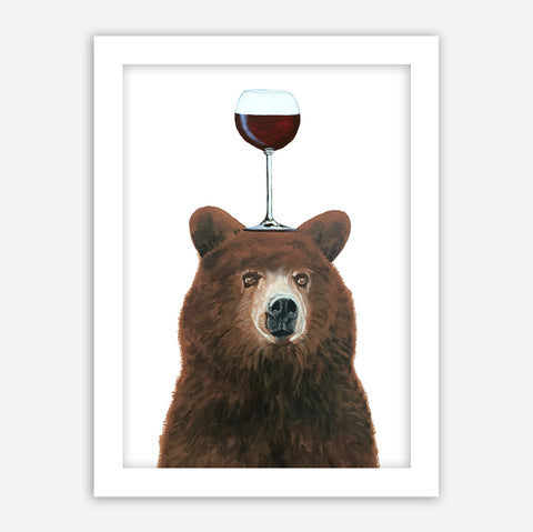 Bear with wineglass Art Print by Coco de Paris