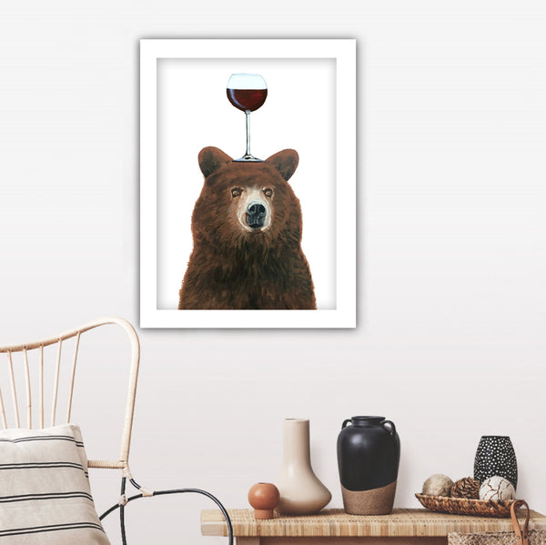 Bear with wineglass Art Print by Coco de Paris