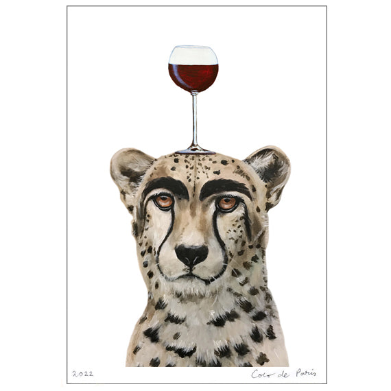 Cheetah with wineglass Art Print by Coco de Paris