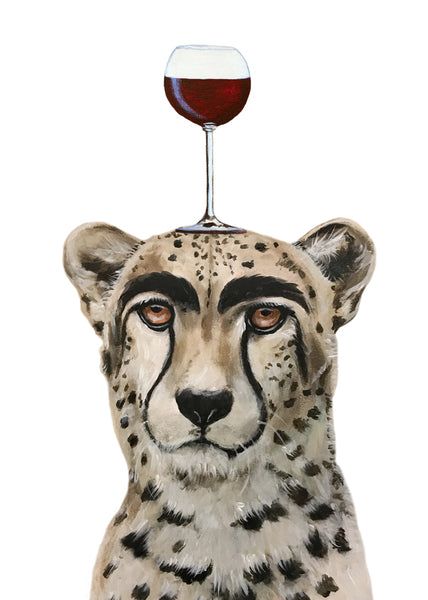 Cheetah with wineglass Art Print by Coco de Paris