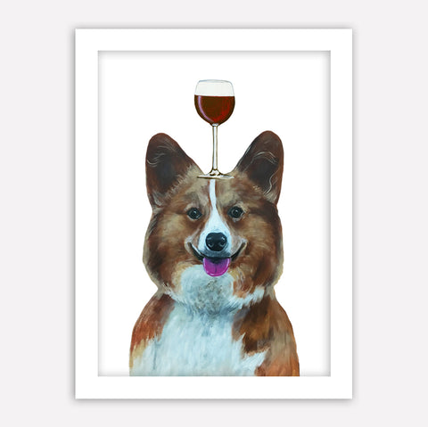 Corgi with wineglass Art Print by Coco de Paris