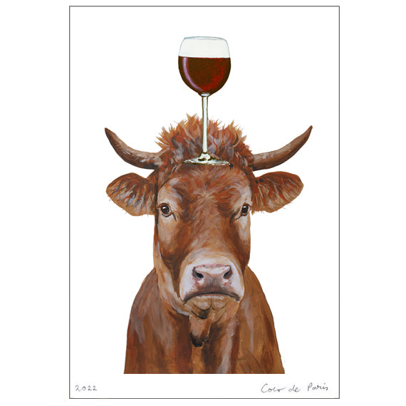 Cow with wineglass Art Print by Coco de Paris