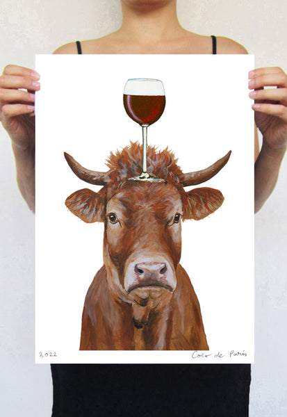 Cow with wineglass Art Print by Coco de Paris