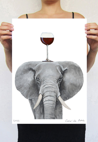 Elephant with wineglass Art Print by Coco de Paris