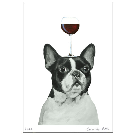 Frenchie with wineglass Art Print by Coco de Paris