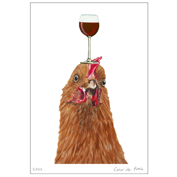Hen with wineglass Art Print by Coco de Paris