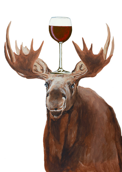 Moose with wineglass Art Print by Coco de Paris
