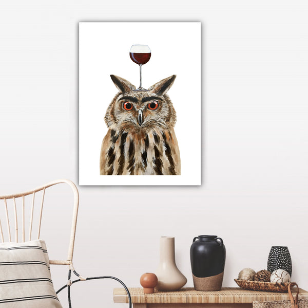Owl with wineglass Art Print by Coco de Paris