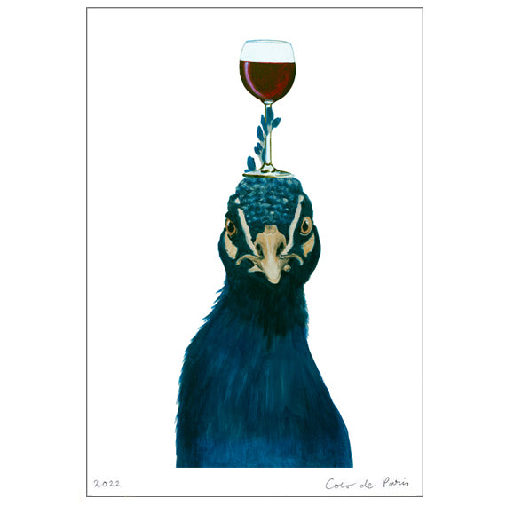 Peacock with wineglass Art Print by Coco de Paris
