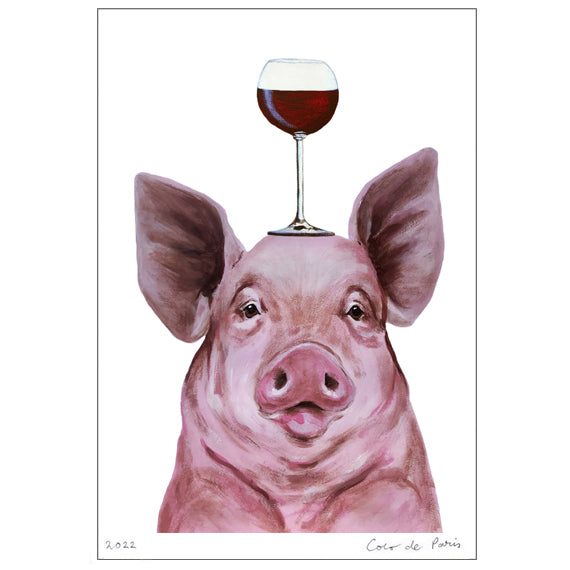 Pig with wineglass Art Print by Coco de Paris