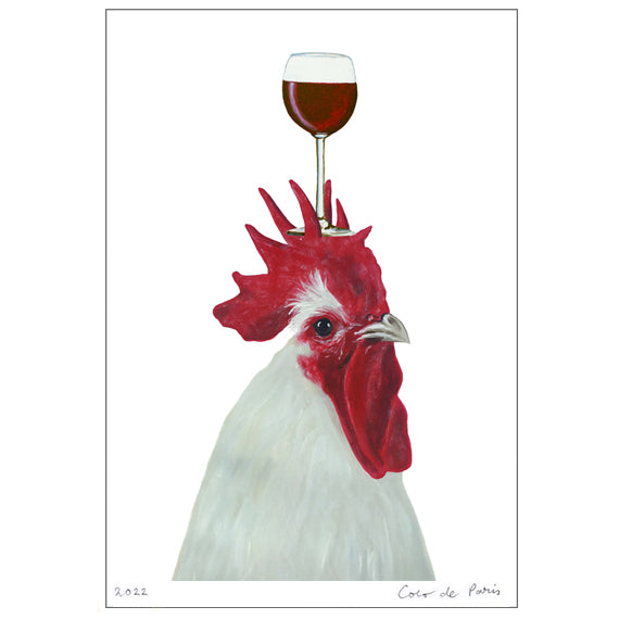 Rooster with wineglass Art Print by Coco de Paris
