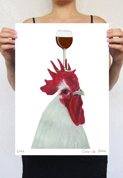 Rooster with wineglass Art Print by Coco de Paris