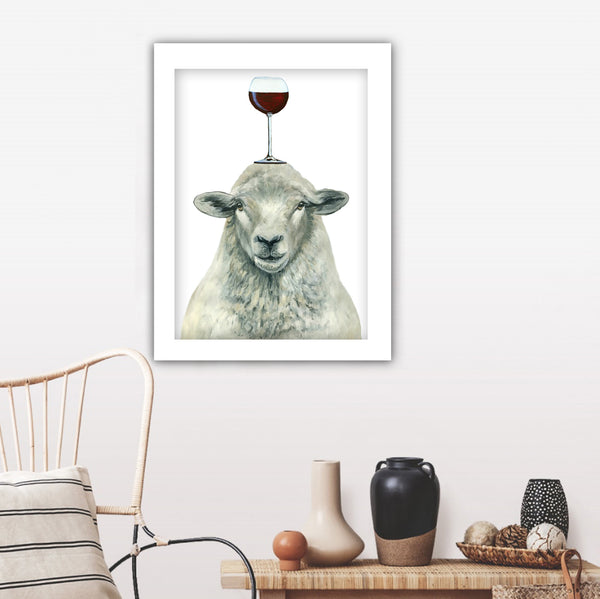 Sheep with wineglass Art Print by Coco de Paris