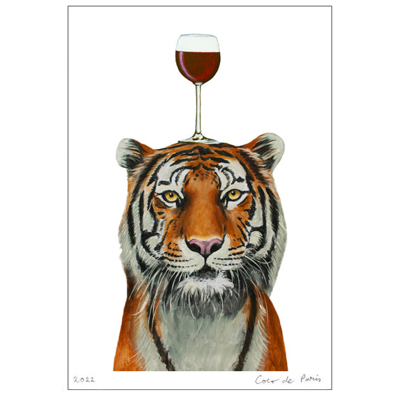 Tiger with wineglass Art Print by Coco de Paris