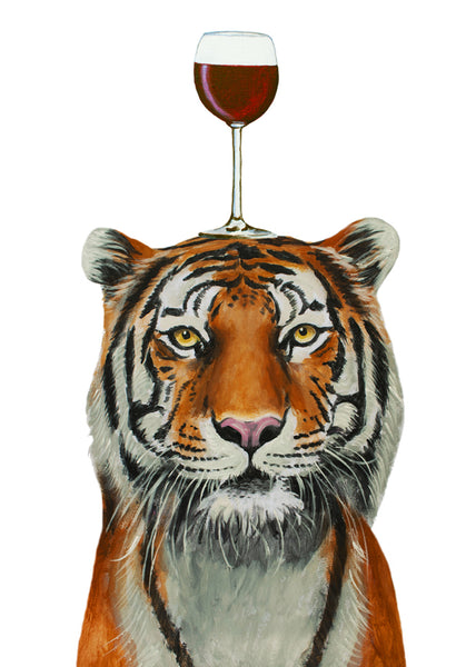 Tiger with wineglass Art Print by Coco de Paris