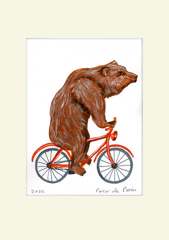 Bear on bicycle original painting by Coco de Paris