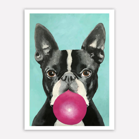 Boston Terrier with bubblegum Art Print by Coco de Paris