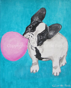 Copy of French Bulldog with bubblegum original canvas painting by Coco de Paris