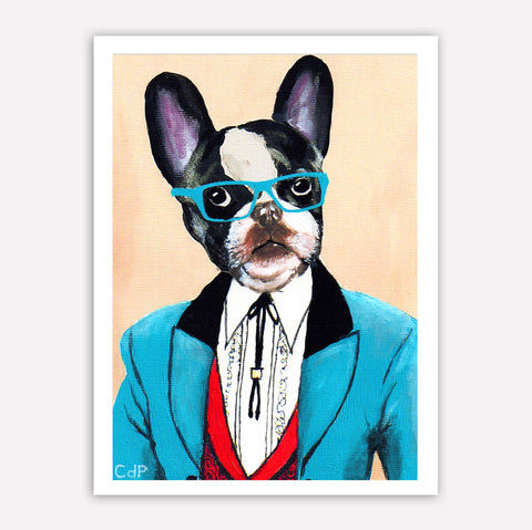 French bulldog in blue suite Art Print by Coco de Paris